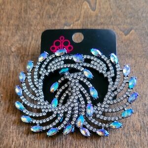 Paparazzi Silver and Blue Crystal Brooch with Intricate Design
